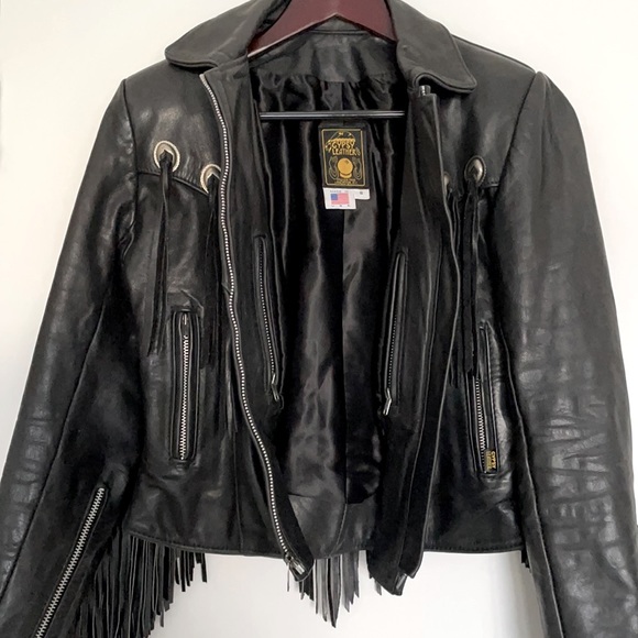Vintage Black Gypsy Fringe Leather Jacket - Size 8 - Picture 7 of 10